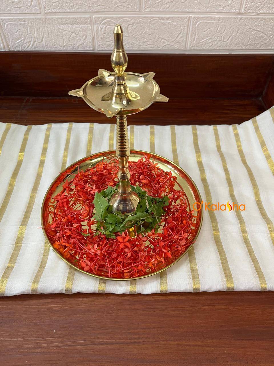 O'Kalasha Pure Brass Nilavilakku and Thalam Combo Set - Traditional Kerala Brass Lamp with 7-Inch Plate